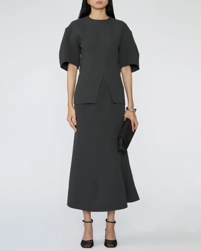 Tibi Wool Crepe Marte Fluid Skirt In Dark Grey In Gray