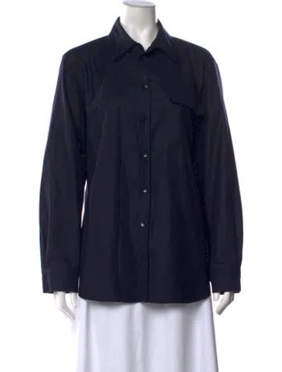 Pre-owned Tibi Wool Long Sleeve Button-up Top In Blue