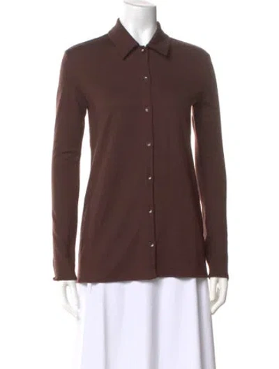 Pre-owned Tibi Wool Long Sleeve Button-up Top In Brown