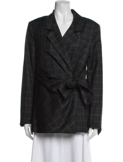 Pre-owned Tibi Wool Plaid Print Blazer In Black