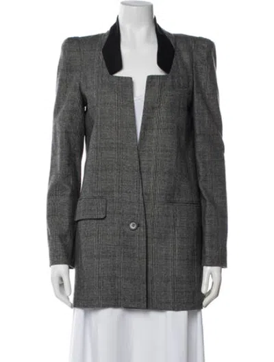 Pre-owned Tibi Wool Plaid Print Blazer In Black