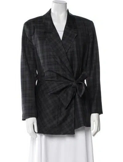 Pre-owned Tibi Wool Plaid Print Blazer In Blue