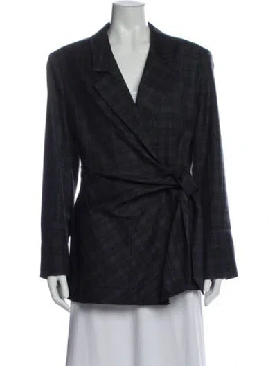 Pre-owned Tibi Wool Plaid Print Blazer In Blue