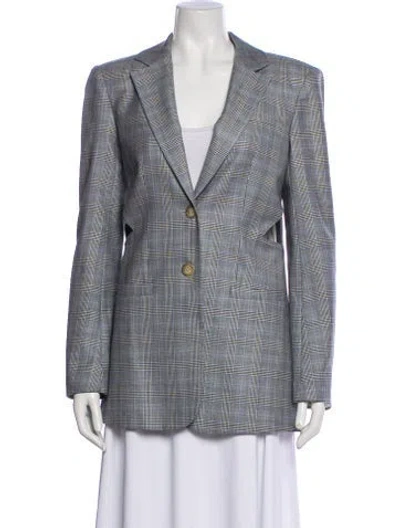 Pre-owned Tibi Wool Plaid Print Blazer In Gray