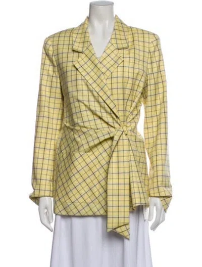 Pre-owned Tibi Wool Plaid Print Blazer In Yellow