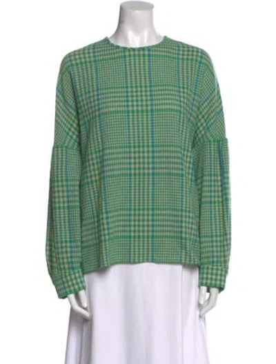 Pre-owned Tibi Wool Plaid Print Button-up Top In Green