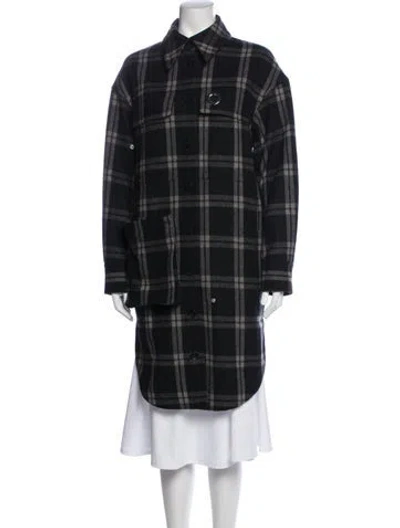 Pre-owned Tibi Wool Plaid Print Coat In Black