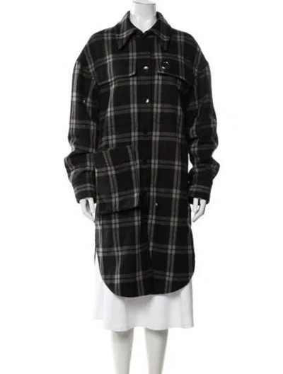 Pre-owned Tibi Wool Plaid Print Coat In Black