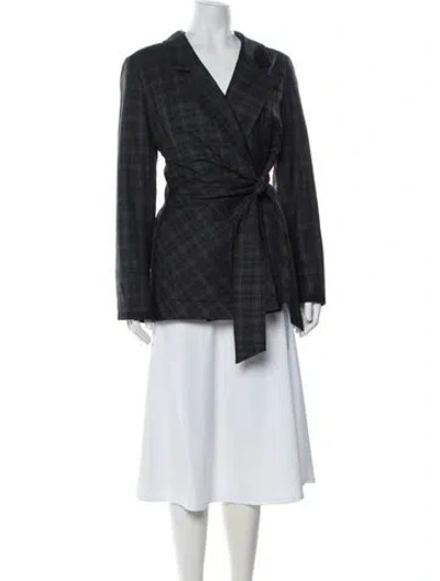 Pre-owned Tibi Wool Plaid Print Coat In Grey