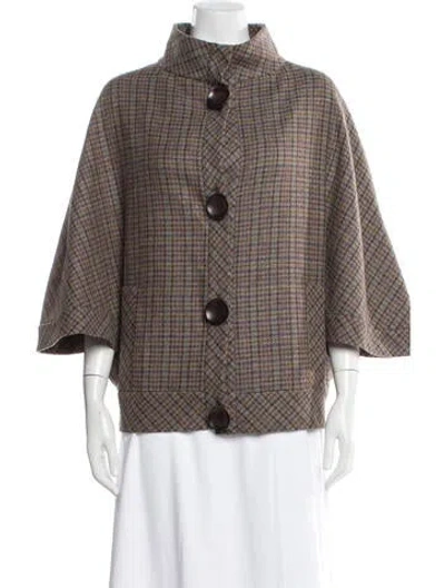 Pre-owned Tibi Wool Plaid Print Jacket In Brown