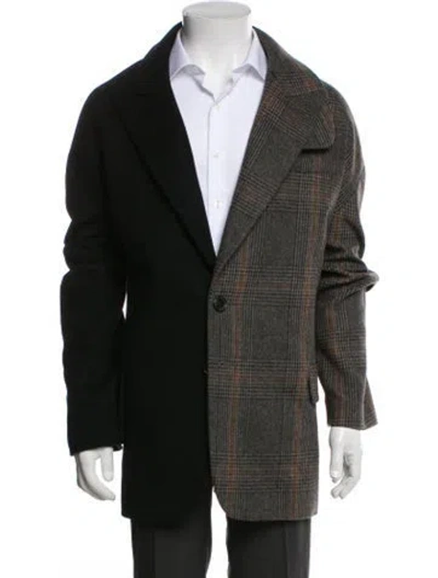 Pre-owned Tibi Wool Plaid Print Overcoat In Black