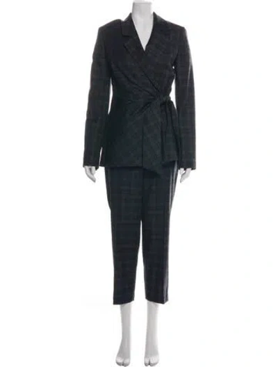 Pre-owned Tibi Wool Plaid Print Pantsuit In Blue