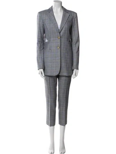 Pre-owned Tibi Wool Plaid Print Pantsuit In Gray