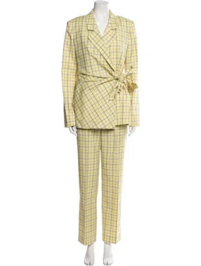 Pre-owned Tibi Wool Plaid Print Pantsuit In Yellow