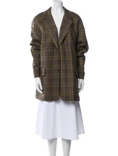 Pre-owned Tibi Wool Plaid Print Peacoat In Multi