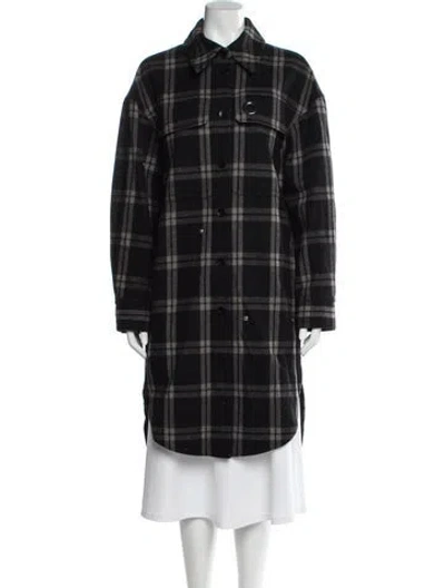 Pre-owned Tibi Wool Plaid Print Trench Coat In Black