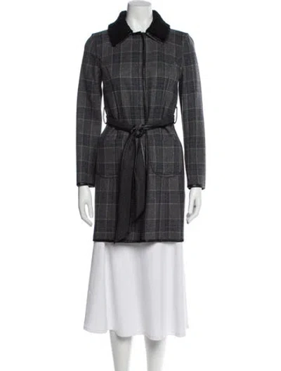 Pre-owned Tibi Wool Plaid Print Trench Coat In Gray