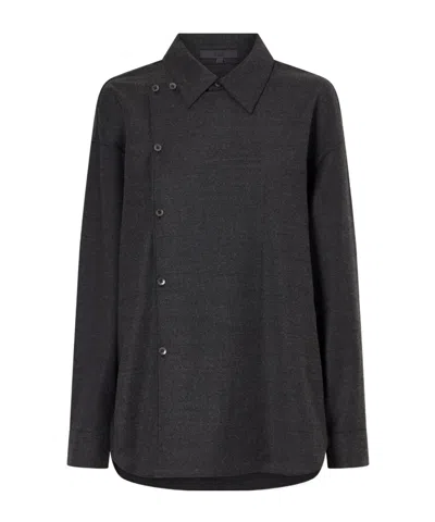 Tibi Overlap-detail Wool-blend Flannel Shirt In Multi
