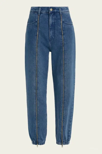 Tibi Zippered Denim Jogger In Classic Blue
