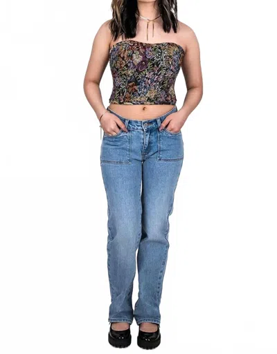 Tic Toc Lace-up Back Tapestry Corset Top In Multi In Black