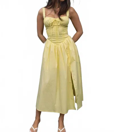 Tic Toc Loretta Poplin Drop Waist Dress In Pale Yellow In Metallic