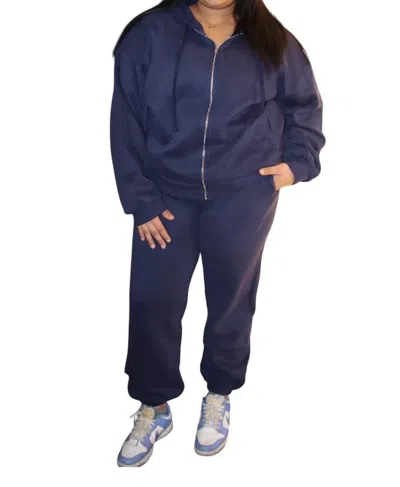 Tic Toc Oversized Zip-up Hoodie In Navy In Blue