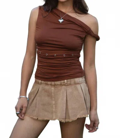 Tic Toc Shantal Asymmetrical One Shoulder Tank Top In Sienna In Brown