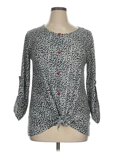 Pre-owned Tickled Teal 3/4 Sleeve Top Black Keyhole Neckline Tops