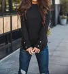 Tickled Teal Button Back Detail Top In Black