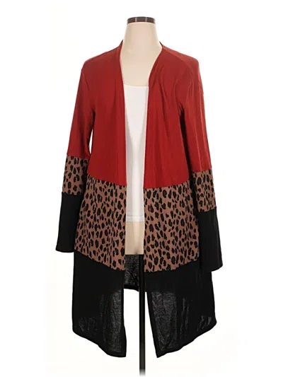 Pre-owned Tickled Teal Cardigan Sweater In Red