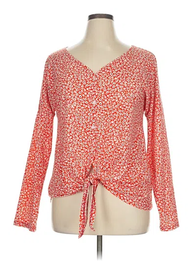 Pre-owned Tickled Teal Long Sleeve Blouse In Orange