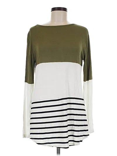 Pre-owned Tickled Teal Long Sleeve Top Green Color Block Pattern Boatneck Tops