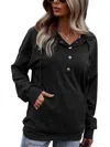 Tickled Teal Quilted Pocket Hoodie In Black In Black