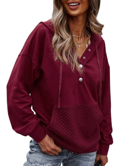 Tickled Teal Quilted Pocket Hoodie In Dark Red In Pink
