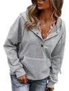 Tickled Teal Quilted Pocket Hoodie In Gray In Grey