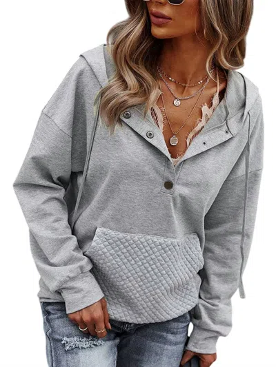 Tickled Teal Quilted Pocket Hoodie In Gray In Grey