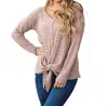 Tickled Teal Riley Button Tie Top In Tan In Multi