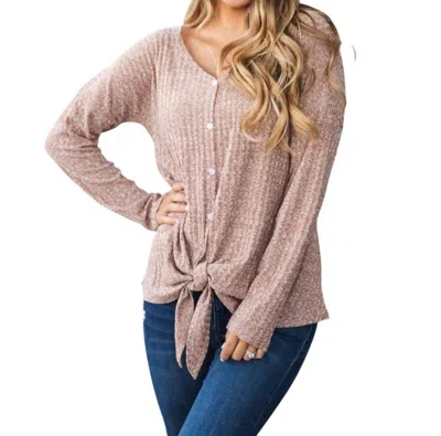 Tickled Teal Riley Button Tie Top In Tan In Multi