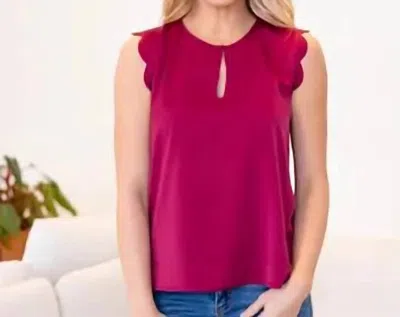 Tickled Teal Scallop Sleeveless Bouse In Raspberry Red In Multi
