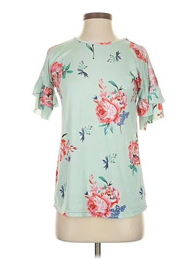 Pre-owned Tickled Teal Short Sleeve Blouse In Green