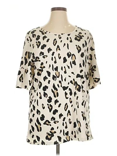 Pre-owned Tickled Teal Short Sleeve Blouse In Ivory