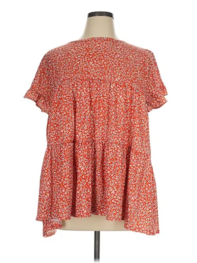 Pre-owned Tickled Teal Short Sleeve Blouse In Orange