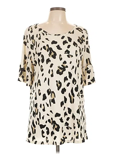 Pre-owned Tickled Teal Short Sleeve Blouse In White