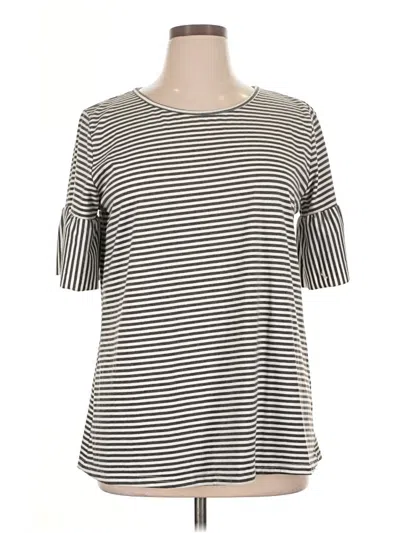 Pre-owned Tickled Teal Short Sleeve Top Gray Stripes Pattern Boatneck Tops