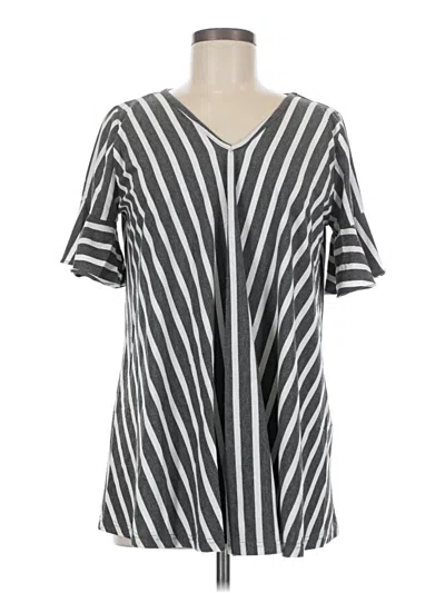 Pre-owned Tickled Teal Short Sleeve Top Silver V Neck Tops