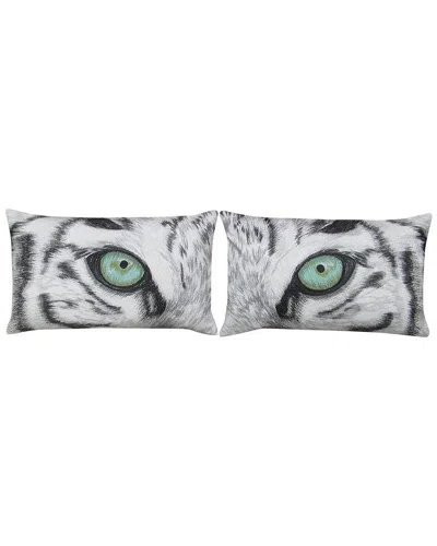 Tide Hill White Tiger Embroidered Pillow Cover Set In Animal Print