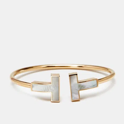 Pre-owned Tiffany & Co - . Tiffany T Mother Of Pearl 18k Rose Gold Wide Bracelet