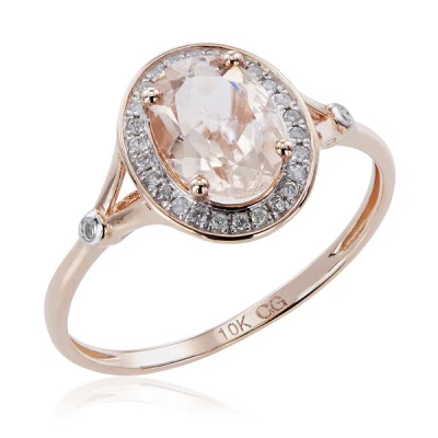 Pre-owned Tiffany & Co 10k Rose Gold 1.21ct Tw Morganite And Diamond Split Shank Ring (g-h, I2-i3) In White