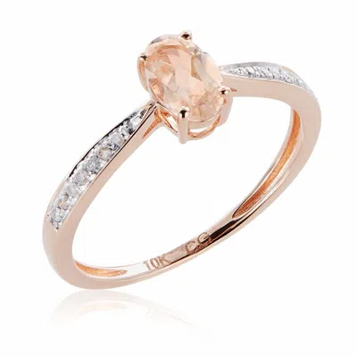 Pre-owned Tiffany & Co 10k Rose Gold Morganite And 1/10ct Tdw White Diamond Ring (g-h, I2-i3)