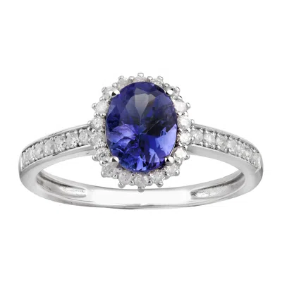 Pre-owned Tiffany & Co 10k White Gold 1.61 Carat Tw Genuine Tanzanite And Diamond Halo Ring In G-h